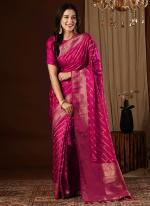 Sattin Silk Hot Pink Wedding Wear Weaving Saree